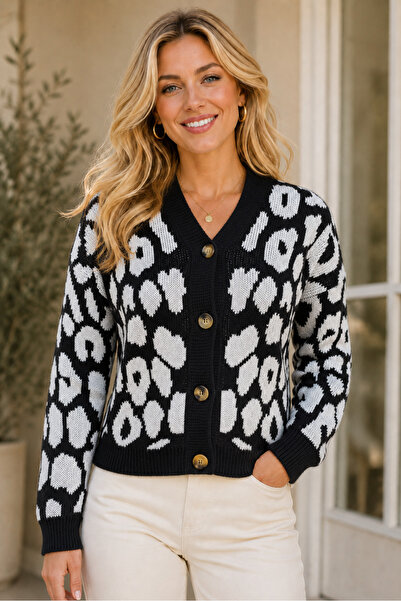 TRQOM Women's V-Neck Long Sleeve Leopard Pattern Buttoned Casual Stylish Eleg...