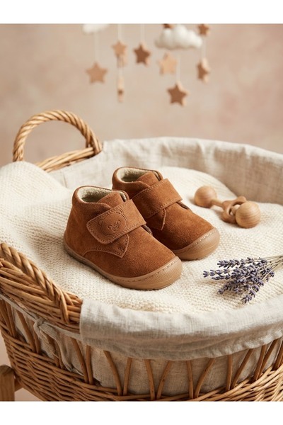 nuh kids Genuine Leather Tan Velcro Baby Boy Boots