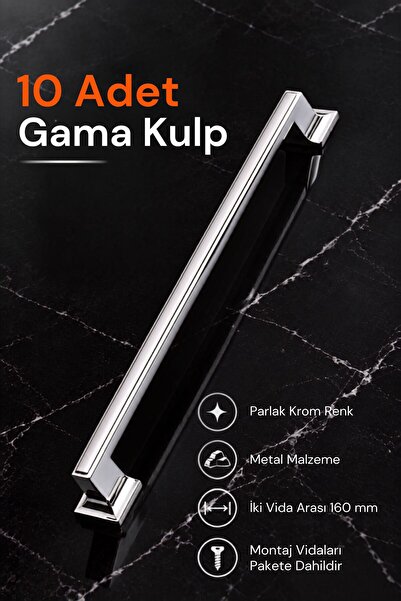 Badem10 10 ADET Gama 160 mm Metal Krom Kulp Mobilya Çekmece Dolap Mutfak Dola...
