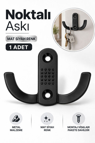 Badem10 Noktalı Askı Metal Mat Siyah 1 Adet Duvara Monte Dolap Mobilya Vestiy...