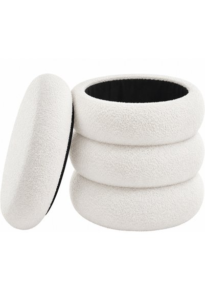 SONGMICS Taburet rotund cu spațiu de depozitare, șezut tapițat tip pluș, 43x4...