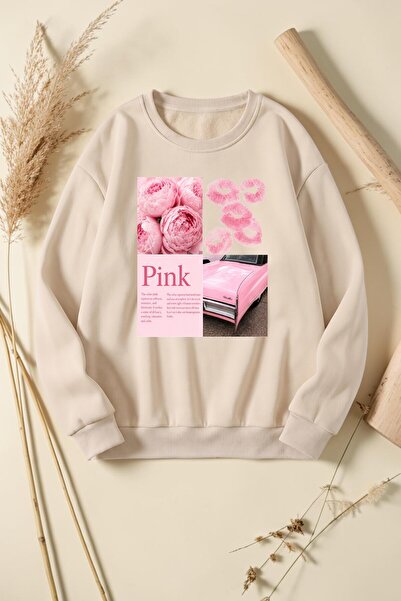 uyguntarz سويت شيرت برقبة دائرية مطبوع عليه PINKCAR للجنسين