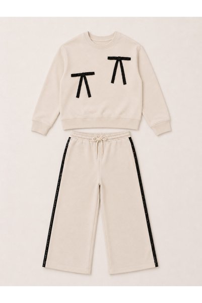 Victor and Jane Girls Bow Detail Sweatshirt and Wide Leg Pants Set