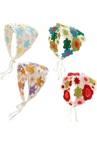 KASTWAVE Crochet Bandana Headbands with Cute Flowers, Pink Knitted Headscarf ...