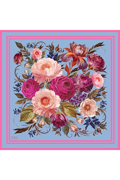 VALERİCE %100 İpek Twill Eşarp Büyük Çiçek Desenli