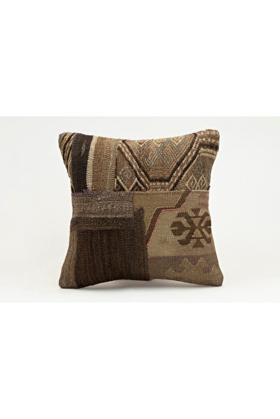 El Yapımı Eski Kilim'den Yapılmış Vintage Kırlent Kılıfı, Yün, 40x40 Cm