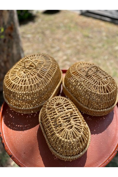 Rattan 3’lü Oval Ayaklı Masa Üstü Sunumluk