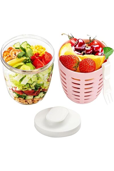 Tazweeq 650ml Portable Fruit Cups with Lids, Fork, Leakproof Snack Cup