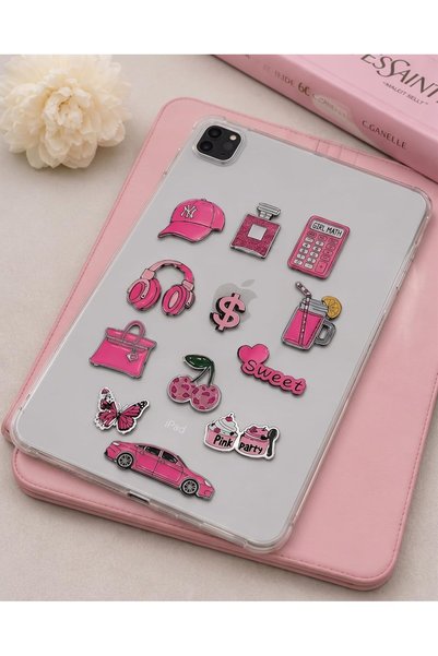 FixFame Pink Aesthetic Metal Stickers 12Pcs, Girly Laptop iPad Phone Decor Set