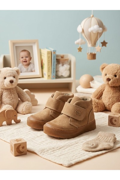 nuh kids Genuine Leather Tan Velcro Unisex Children's Boots