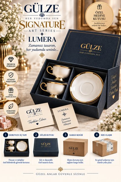 GÜLZE Signature / Art Series / Lumera Model 2-Person Coffee Cup Set (Fine Bone Porcelain)