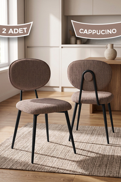 Canisa Nubba Serisi 2 Adet Cappucino Bukle Kumaş Siyah Metal İskeletli Mutfak...