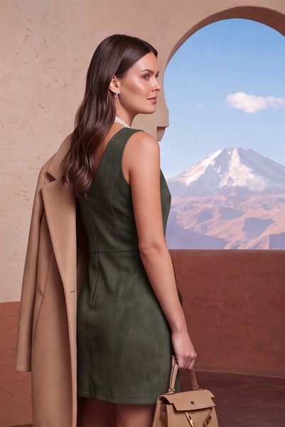 Ulino V-Neck Suede Women's Mini Dress