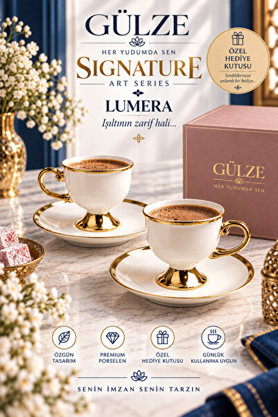 GÜLZE Signature / Art Series / Lumera Model 2-Person Coffee Cup Set (Fine Bon...