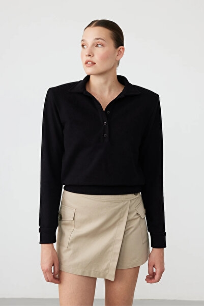 FACETTE Aden Vatkalı Polo Yaka Basic Siyah