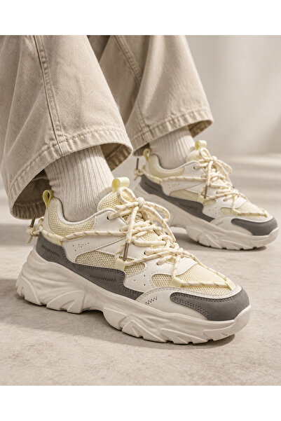 HARD STONE Men's White Chunky Lace-Up Walking Sneakers