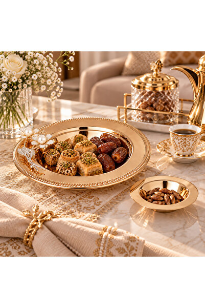 Dania Luxury Metal Date Palm Tray with Core Tray - Silver Rose with Moving Ma...
