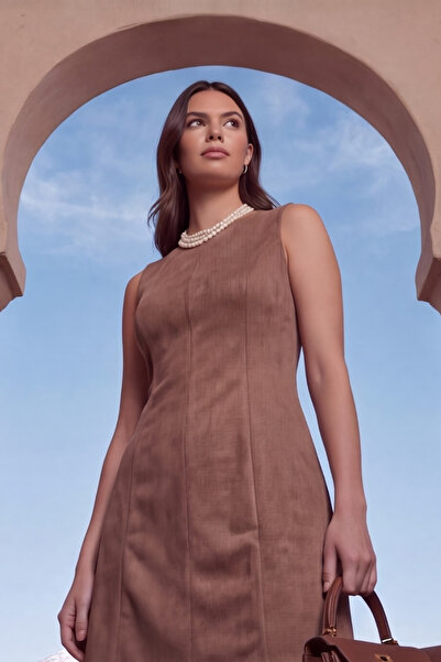 Ulino Crew Neck Sleeveless Suede Women's Dress
