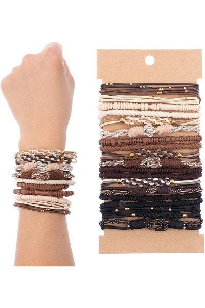 KASTWAVE Boho Hair Tie Bracelet Set 20 Pack – Soft, No Crease Elastic Bands f...