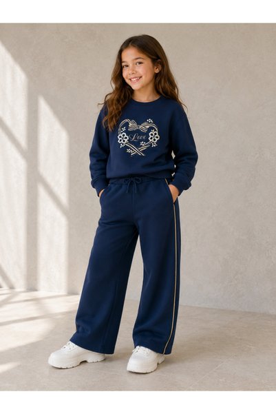 Victor and Jane Girls Graphic Sweatshirt and Wide Leg Pants Set