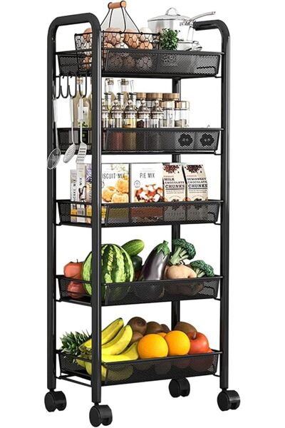 OYDAS Fruit Vegetable Basket Storage Cart 5 Tier Snack Cart Stackable Metal M...