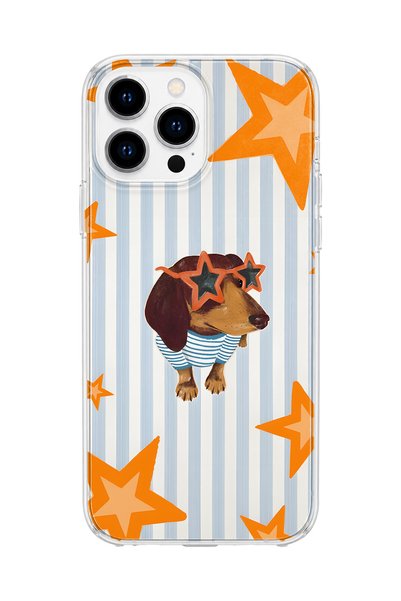 Monoflex iPhone 14 Pro Max Uyumlu Çizgili Yıldız ve Sosis Köpek Desenli Şeffa...
