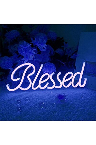 Rassam Al Khaleej لافتة نيون مكتوب عليها 'Blessed' مقاس 20×40 سم باللون الأزر...