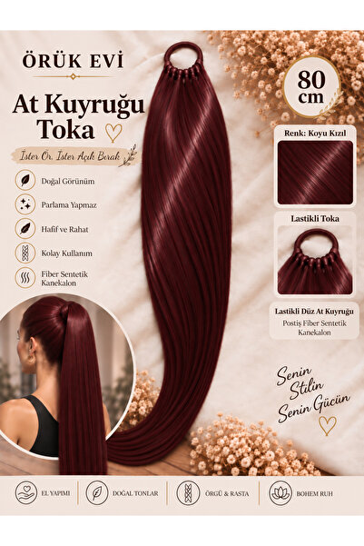 Lastikli At Kuyruğu Postiş 80 cm Uzun Düz Fiber Sentetik Kanekalon Saç Toka