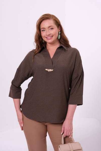 FUERTE XL Plus Size Patterned Blouse with Buckle Detail