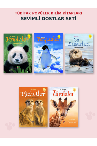 Tübitak Yayınları Tübitak İlk okuma 5'li Set " Pandalar, Penguenler, Su Samurları, Mirketler, Zürafalar"
