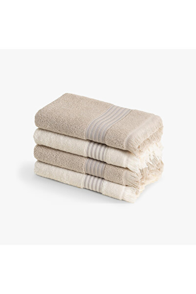 Green Black Aya Linea Series 4-Piece Face Towel Set Cream/Beige