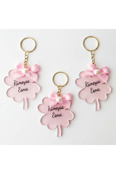 Mekece Baby Candy Gift Bebe-339P Four Heart Leaves Clover Pink Plexiglass Key...