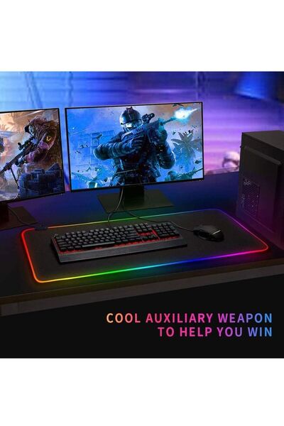 FlashHawk Large RGB Gaming Mousepad with Nonslip Base 14 Kinds of RGB Lights Mode for Live Broadcasting, Games and Work 800x300x4mm