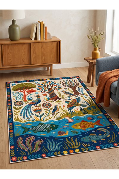 Rose'n Home ARTE VN202 Modern Botanik Çiçek Desenli Renkli Dekoratif Salon Mu...