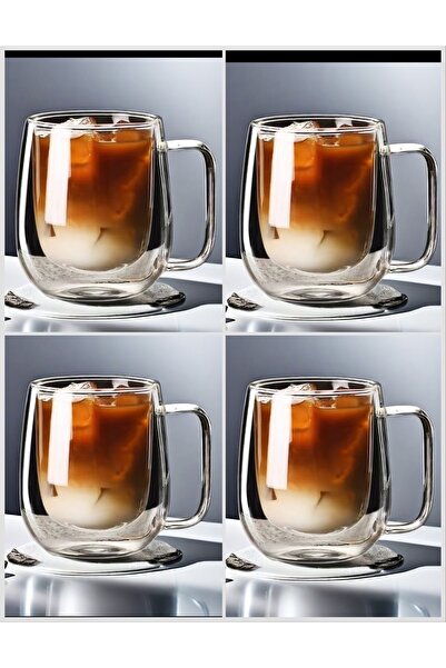 LeylArt 4-Piece Double Layer Coffee Cup Set - Coffee Presentation Cup - Latte Cup Double Wall 350 ml