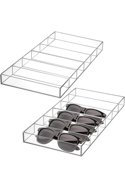 SOUJOY 2 Pack Acrylic Sunglasses Organizer, 6 Slot Clear Eyeglasses Storage C...