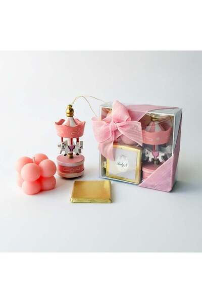 Mekece Baby Candy Gift Nks-326P Madlen Chocolate Pink Candle and Pink Carouse...