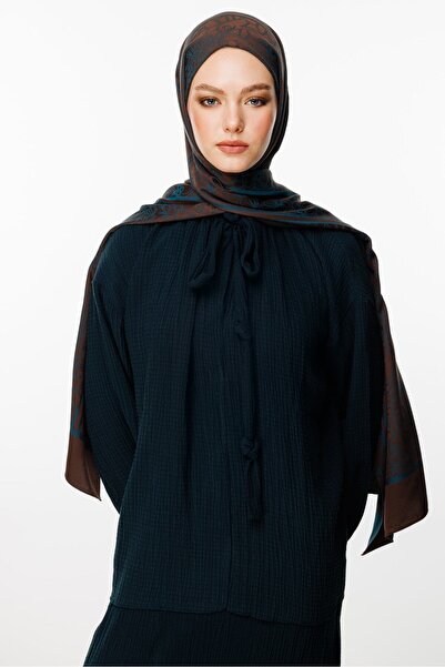 Mooncorn Lavin Pattern Double-Sided Shawl Bitter Brown-Petrol Blue