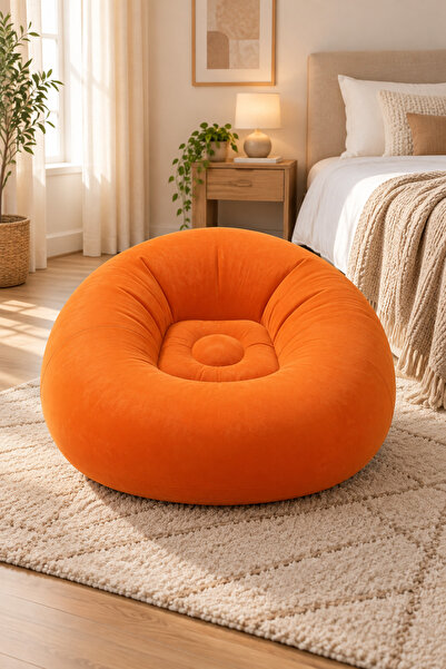 Dessa Fotoliu gonflabil de relaxare 108x108x65 cm, catifelat, din PVC rezistent, ergonomic, pentru interior și exterior, portocaliu
