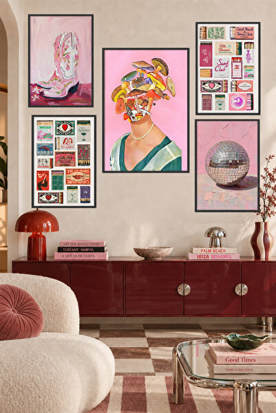 For Space On Ahşap Çerçeveli 5'li Tablo Seti Pink City 2. Seri Duvar Tablosu ...