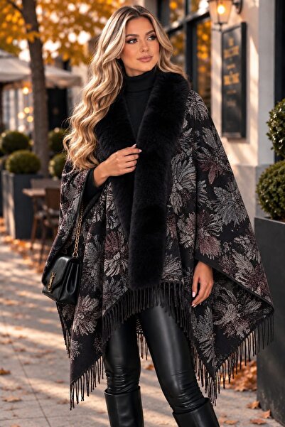 Sienna Fashion Πόντσο κάπα με γούνα