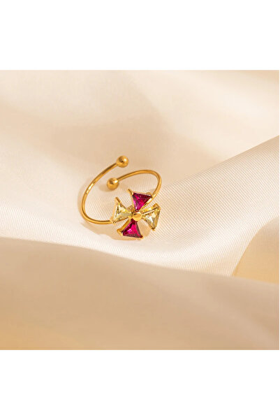 GlaMLo Accessories Ρυθμιζόμενο δαχτυλίδι από ανοξείδωτο ατσάλι με πέτρες ζιργκόν