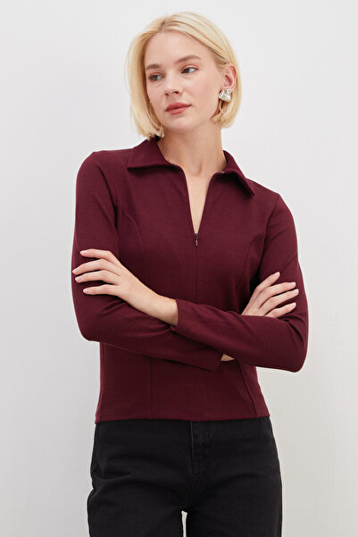 Fulla Moda Yarım Fermuarlı Polo Yaka Slim Fit Modal Sweatshirt