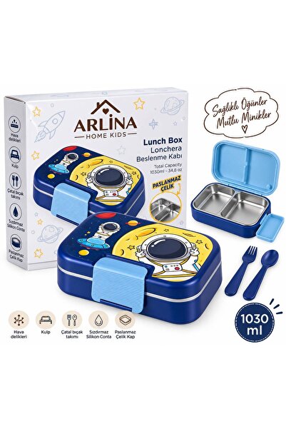 Arlina Home Kids 304 Paslanmaz Çelik 4 Bölmeli Astronot Model Beslenme Kutusu...