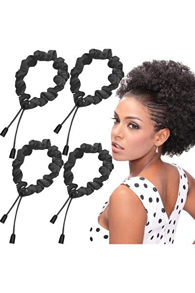 GENERAL 4 Pcs Black Adjustable Satin Hair Scrunchies for Women and Girls, Sec...