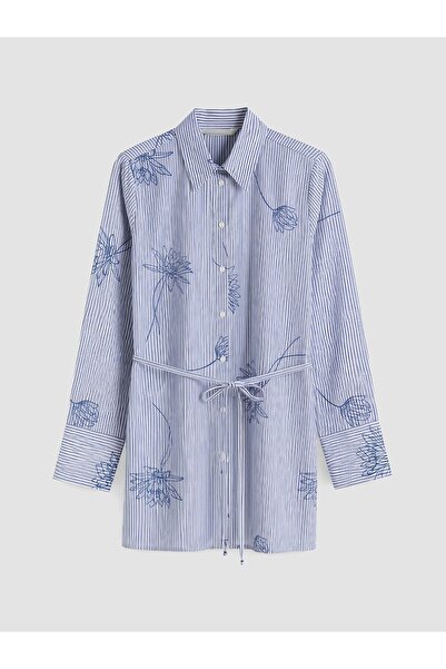 Burcia Blue Striped Belted Women's Shirt Tunic