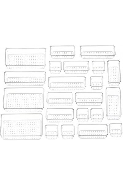GENERAL 25-Piece Clear Drawer Organizer, 4 Sizes, Non-Slip Trays