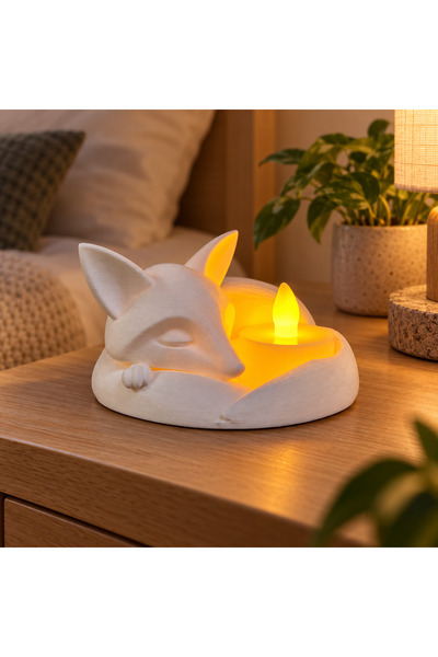 PİYATECH Uyuyan Tilki LED Mumluk – Dekoratif Gece Lambası ve Masa Üstü Işık -...