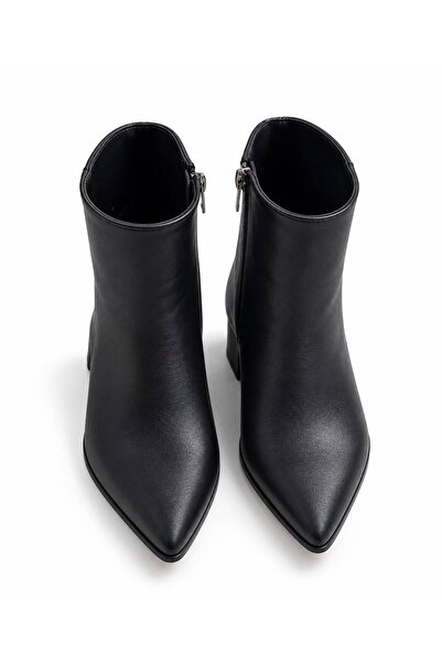 GNY AYAKKABI Gny Women's Black Pointed Toe Zippered Ankle Boots
