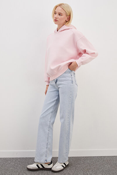 Fulla Moda 3 İplik Nervürlü Kapüşonlu Oversize Sweatshirt